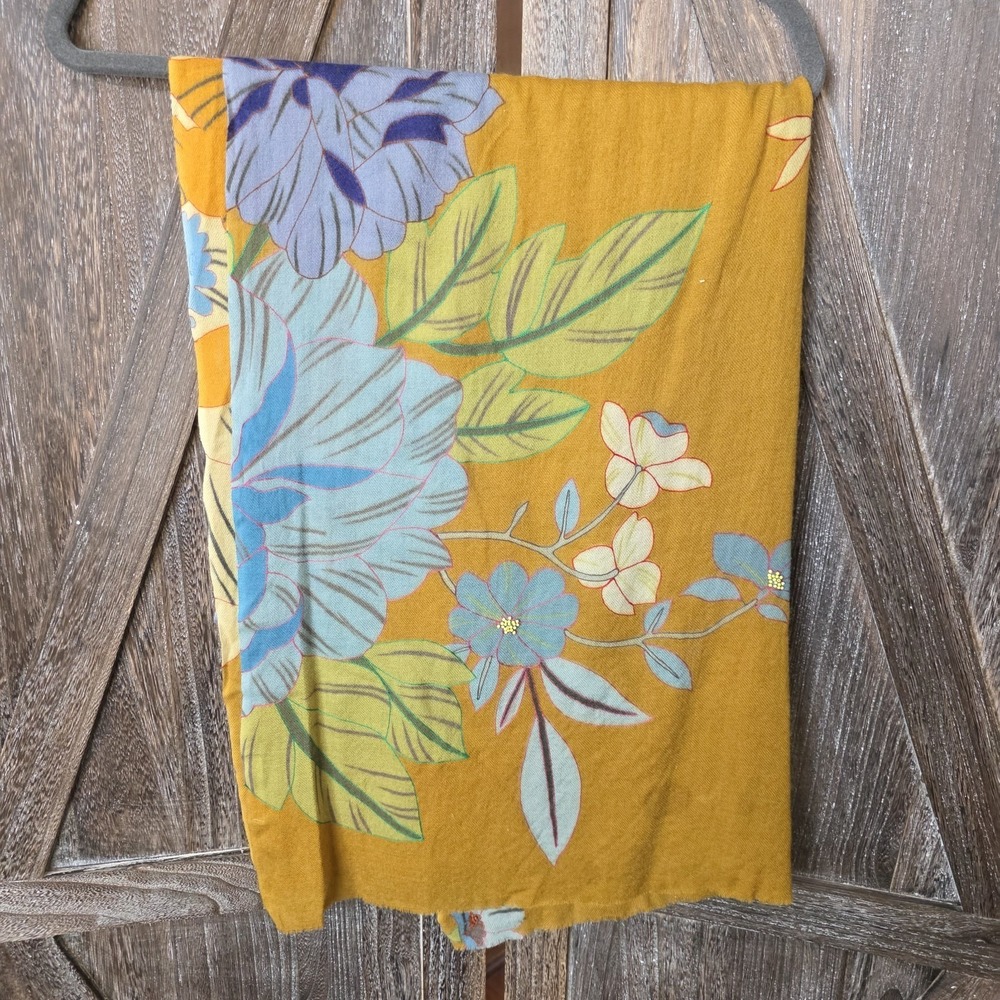 Brown Blue Green Floral‎ Scarf Shawl Wrap Lightweight Beaded Lace Bird 74" x 26"